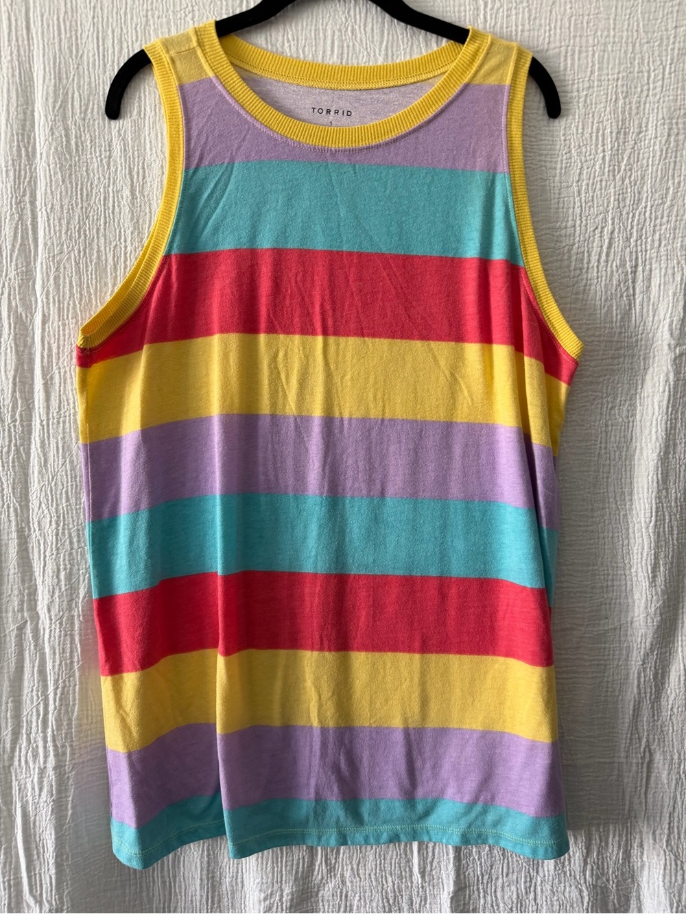 torrid Rainbow Striped Knit Tank in Yellow, Red, Teal, Lavender